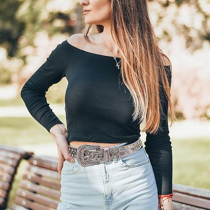 Microfiber Leather Rhinestone Belt Hand-Set Studded Punk Western Style Gothic Cross Stud & Rhinestone Western Belt | Hot Topic main image 2